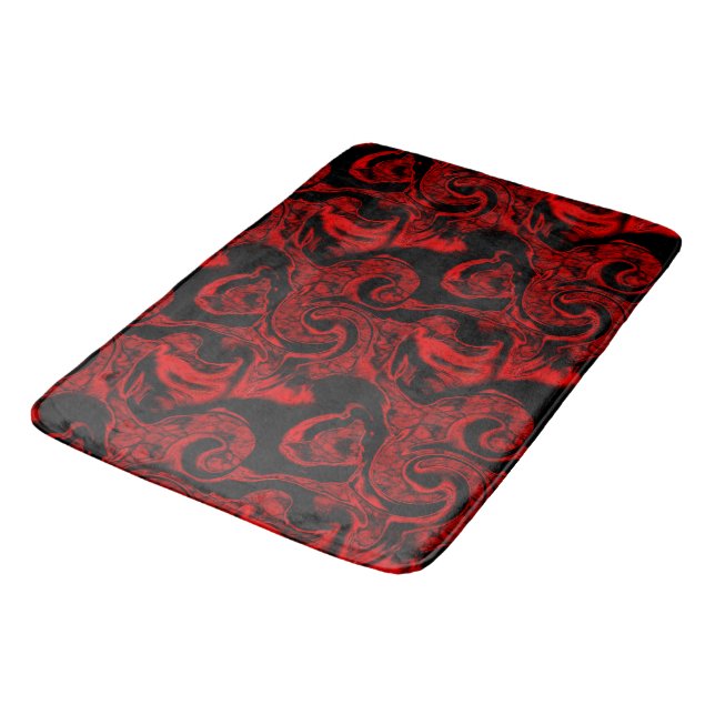Very stained red spiral parts on black background  bath mat (Angled)
