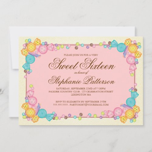 Very Sweet Candy Themed Sweet Sixteen Birthday Personalized Invite
