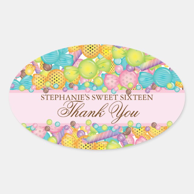 Very Sweet Colorful Candy Sweet 16 Favor Sticker (Front)