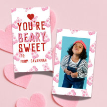 Very Sweet Pink Bear Valentine's Classroom Card