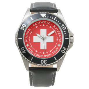 Very Swiss Watch - Swiss Flag, Add Your Own Text