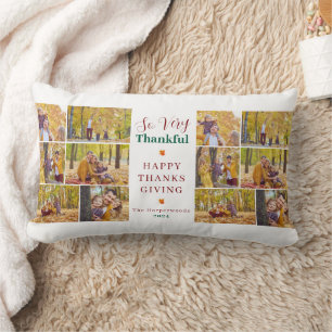 Very Thankful   Fall thanksgiving family photo Lumbar Pillow