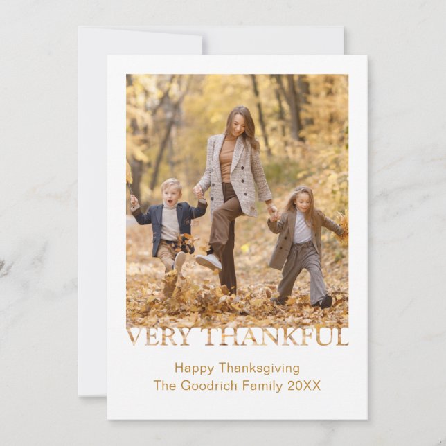 Very Thankful Photo Thanksgiving Greeting Card (Front)