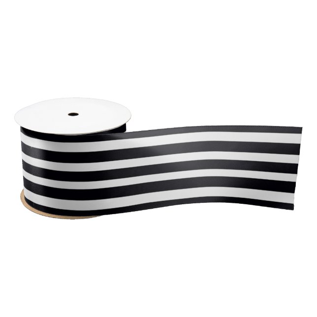 Very Thick Satin Ribbon Chic Black White Stripes (Spool)
