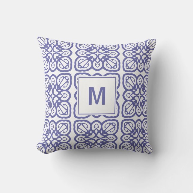 Very Trendy Peri Geometric Boho Monogram Throw Pillow (Front)