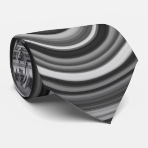 Very Unique Black White Silver Curvy Line Pattern Neck Tie