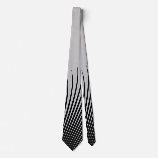 Very Unique Black White Silver Grey Stripe Pattern Neck Tie (Front)