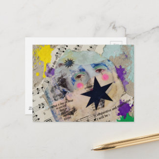 Very Unique colorful person mixed media Collage Postcard