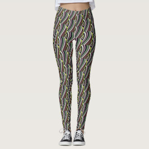 Very Unique Multi-Color Curvy Line Pattern Leggings
