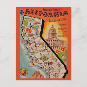 Very Vintage Calfornia Map Postcard