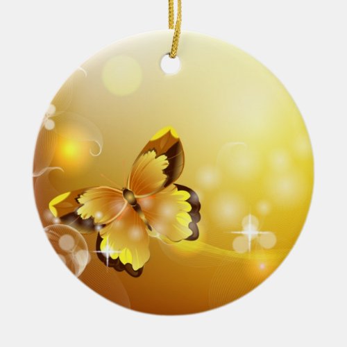 Very Yellow Butterfly and Bubbles Ceramic Ornament