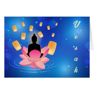 Vesak Day Buddha on Lotus Lantern Vaisakha Cards