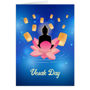 Vesak Day Buddha on Lotus Lantern Vaisakha Cards