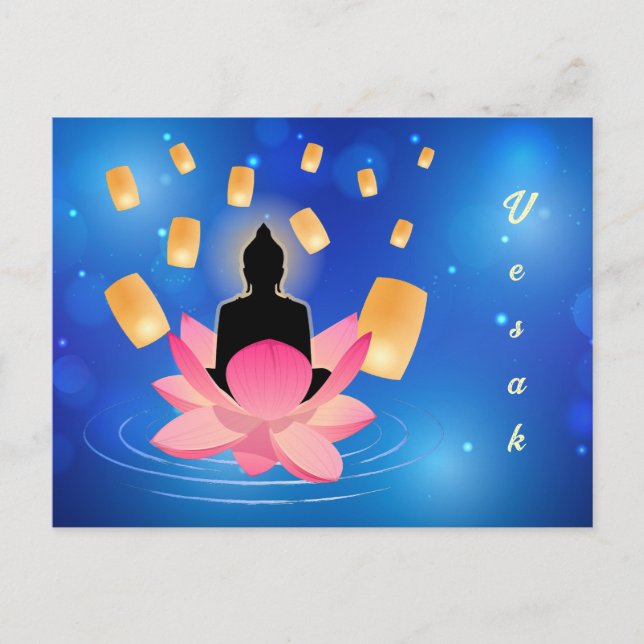 Vesak Day Buddha on Lotus Lantern Vaisakha Postcard (Front)