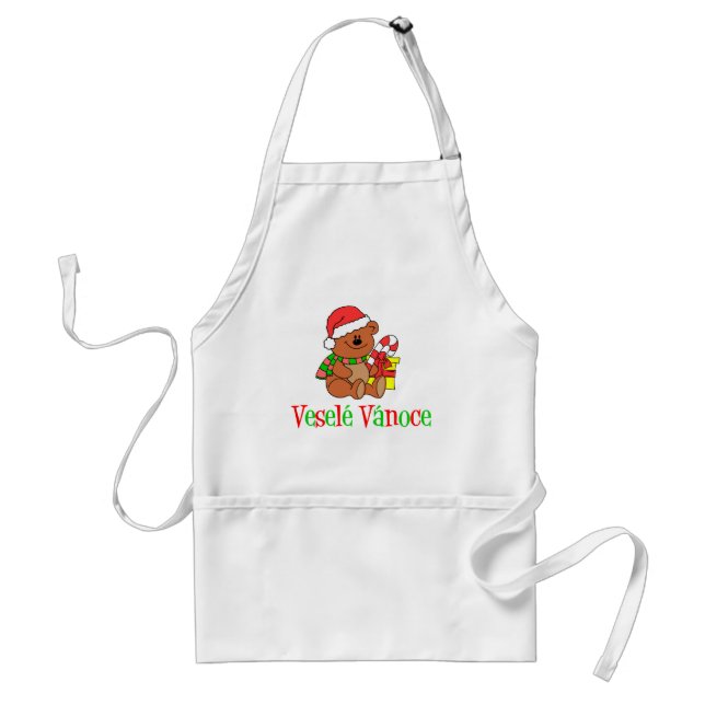 Vesele Vanoce Czech Christmas Bear Adult Apron (Front)