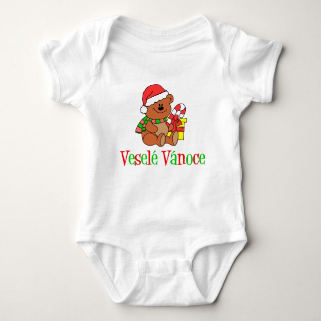 Vesele Vanoce Czech Christmas Bear Baby Bodysuit (Front)
