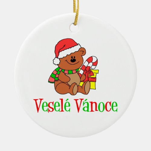 Vesele Vanoce Czech Christmas Bear Ceramic Ornament
