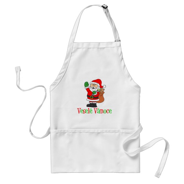 Vesele Vanoce Czech Christmas Santa Adult Apron (Front)
