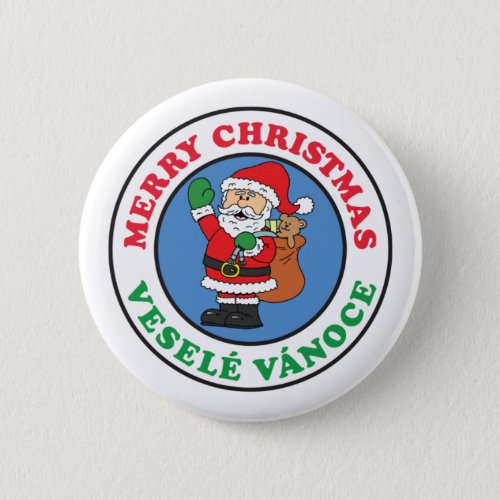 Vesele Vanoce Czech Christmas Santa Button