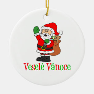 Vesele Vanoce Czech Christmas Santa Ceramic Ornament