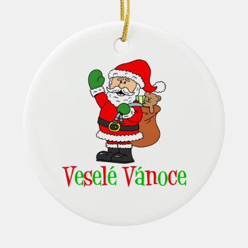 Vesele Vanoce Czech Christmas Santa Ceramic Ornament