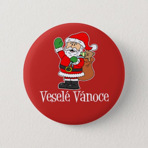 Vesele Vanoce Czech Christmas Santa Red Button