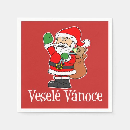 Vesele Vanoce Czech Christmas Santa Red Napkins