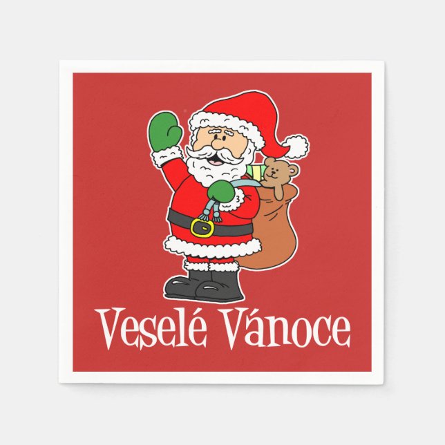 Vesele Vanoce Czech Christmas Santa (Red) Napkins (Front)