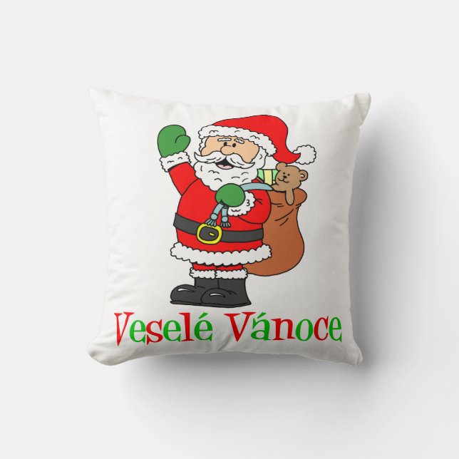 Vesele Vanoce Czech Christmas Santa Throw Pillow (Front)