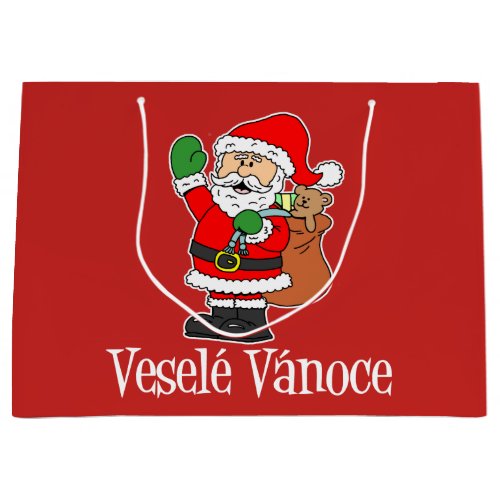 Vesele Vanoce Czech Santa Holiday Red Large Gift Bag