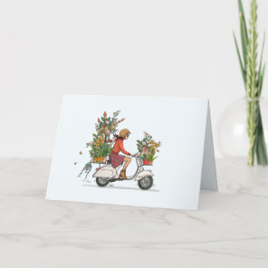 Vespa scooter met bloemen holiday card
