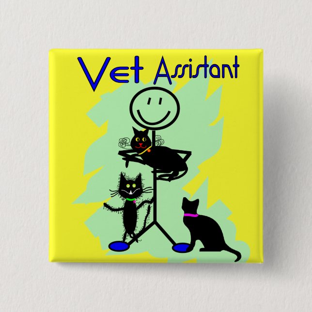 Vet Assistant Stick Person With Black Cats Button (Front)