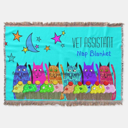 Vet Assistant Woven Blanket Cats Cupcakes Blue