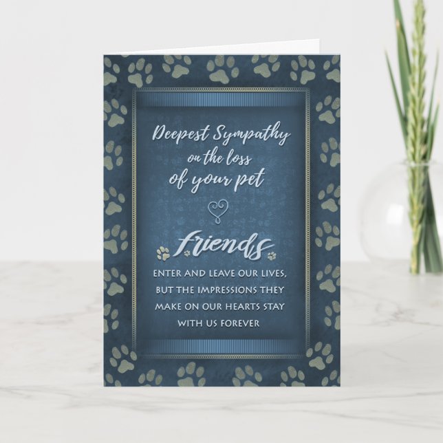 Vet & Business Pet Loss Sympathy Blue Paw Prints Card (Front)