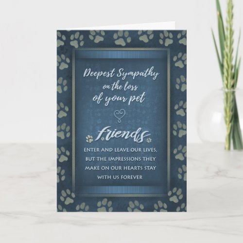 Vet  Business Pet Loss Sympathy Blue Paw Prints Card