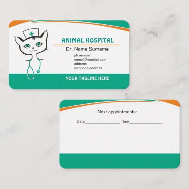 Vet Doctor & Animal Clinic Dog Cat business card (Front/Back)