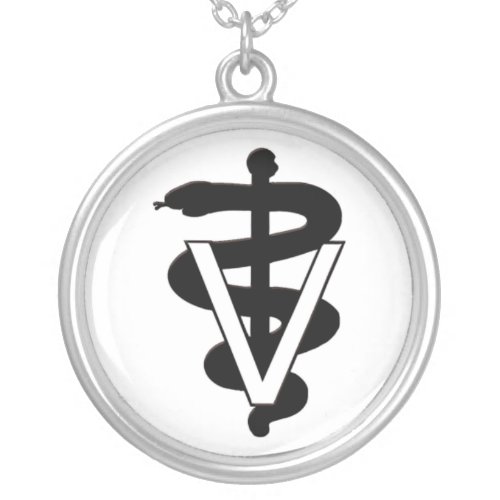 vet med caduceus silver plated necklace