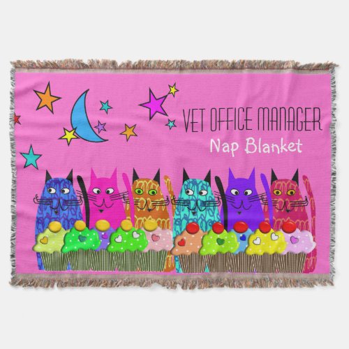 Vet Office Manager Woven Blanket Cats Pink