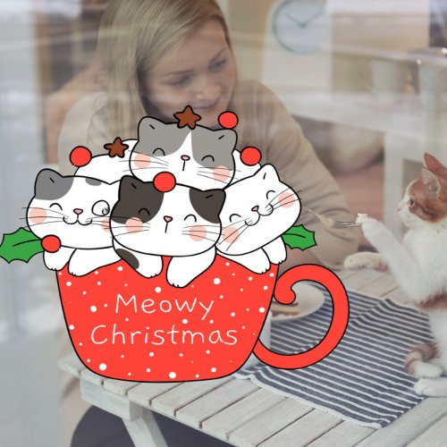 Vet Pet Shop Meowy Christmas Cute Cats Xmas Window Cling