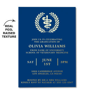 Vet School Navy And Gold Graduation Party Foil Invitation