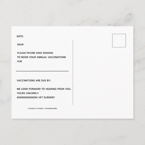 Vet Surgery Horse Vaccination Reminder Postcard Zazzle