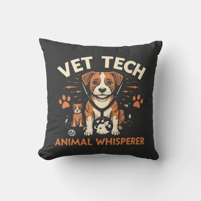 Vet Tech Animal Whisperer Cute Puppy Stethoscope Throw Pillow (Front)