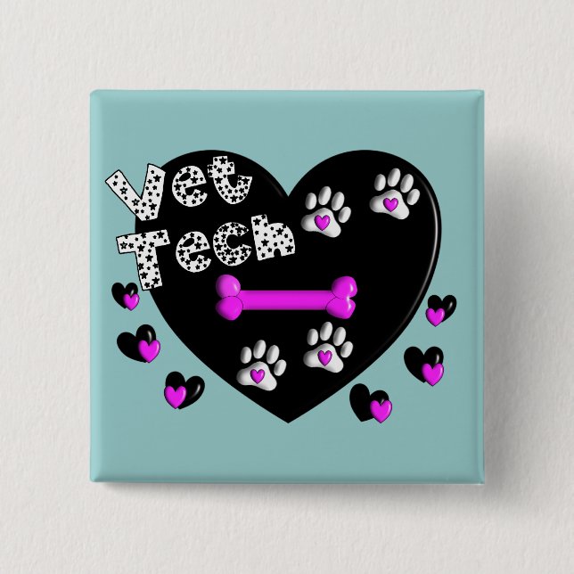 Vet Tech BLACK AND WHITE HEARTS Button (Front)