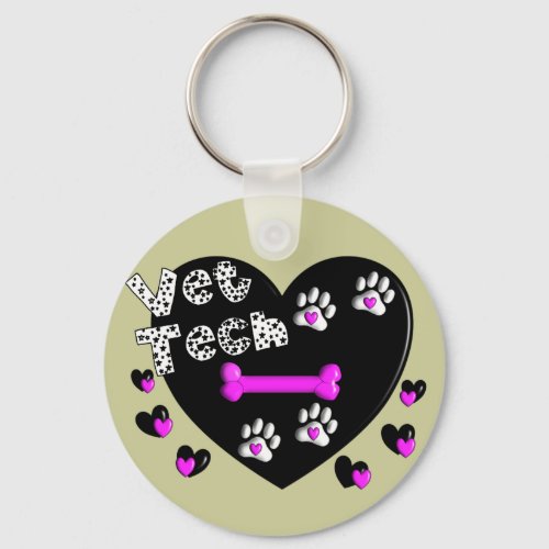 Vet Tech BLACK AND WHITE HEARTS Keychain