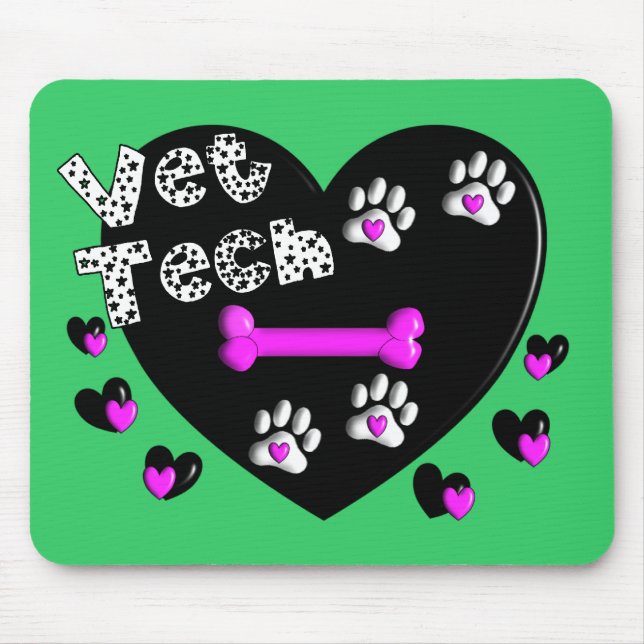 Vet Tech BLACK AND WHITE HEARTS Mouse Pad (Front)