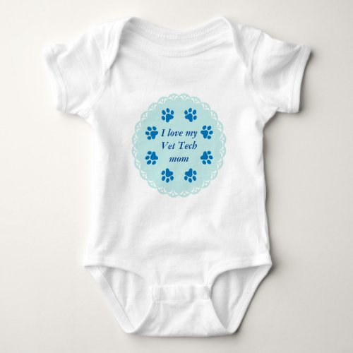 Vet Tech Blue Lace 8Blue Paw Prints Template Baby Bodysuit