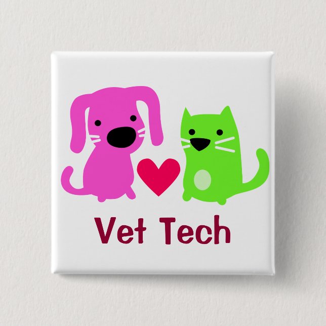 Vet Tech Dog & Cat with Heart Button (Front)