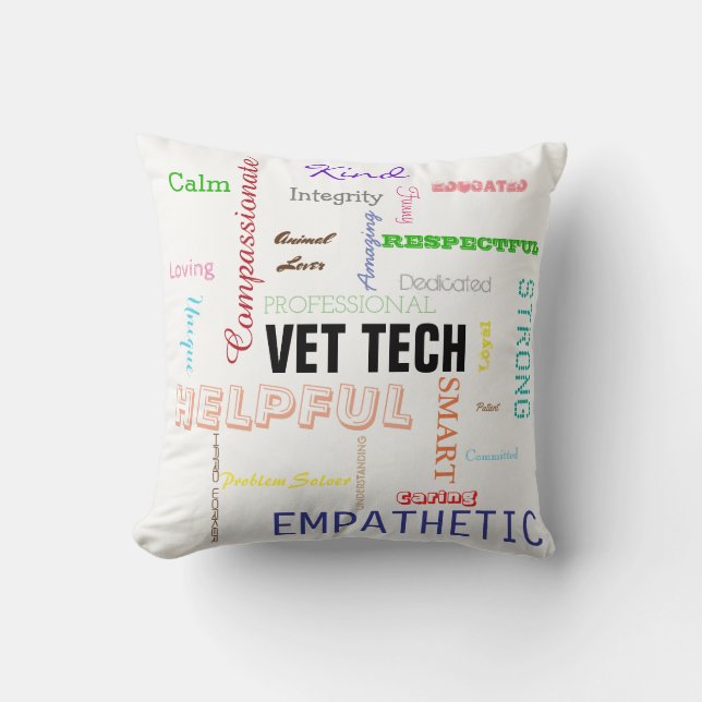 Vet Tech Gift Attributes Traits Bright Typography Throw Pillow (Front)