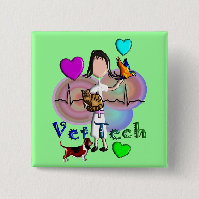 Vet Tech Gifts Unique Embossed Style Graphics Button (Front)