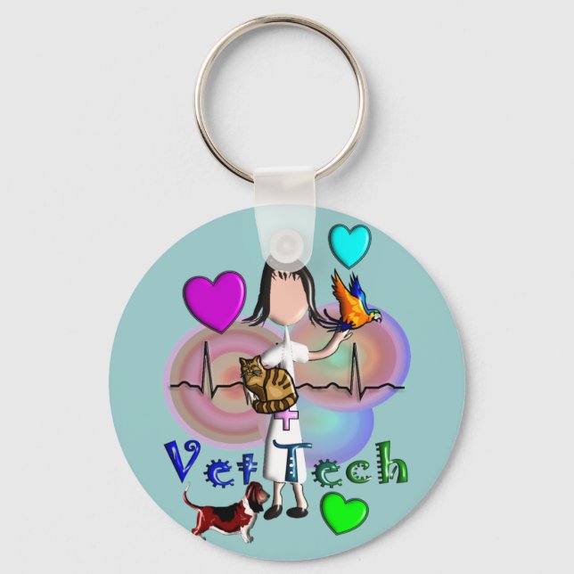 Vet Tech Gifts Unique Embossed Style Graphics Keychain (Front)